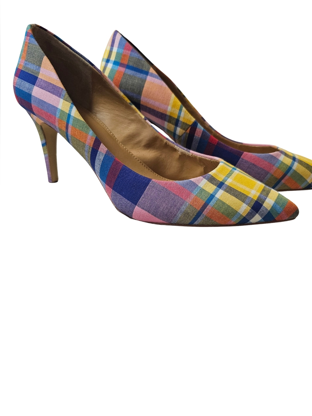Multi-Color Plaid Pointed Toe Pumps - Women